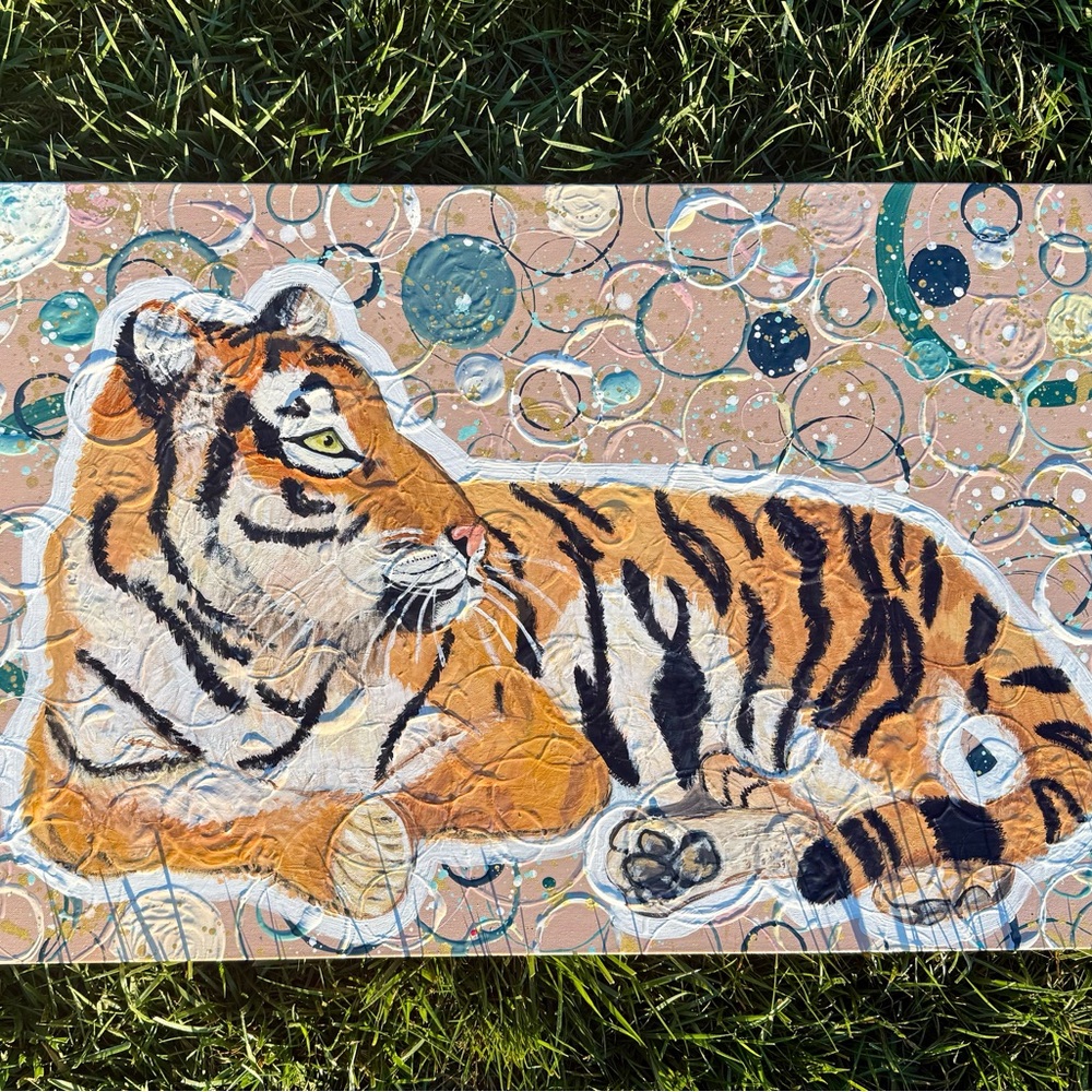 Tiger Art Painting with Orange and Black Accents